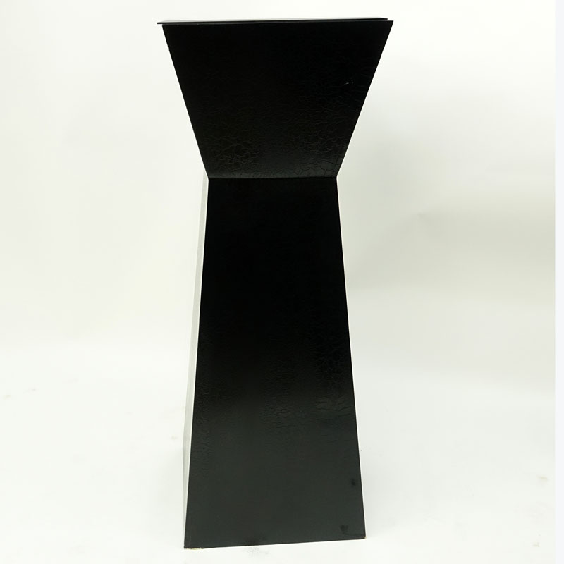 Modern Black Textured Lacquered Pedestal with Smoky Glass Top.