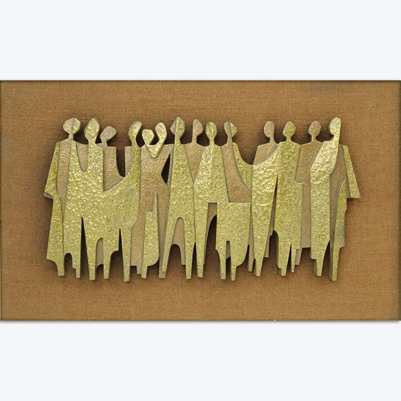 Mid Century Modern Abstract Brass Wall Art on Masonite Board.