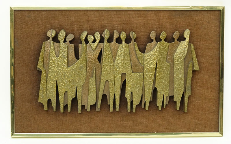 Mid Century Modern Abstract Brass Wall Art on Masonite Board.