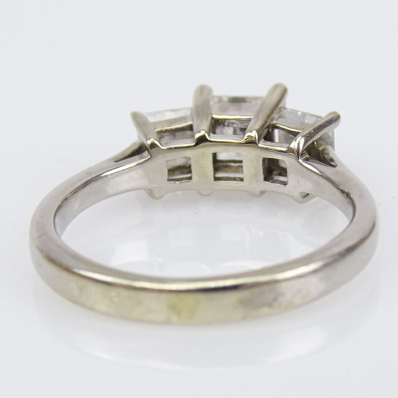 Vintage Approx. 1.0 Carat TW Princess Cut Diamond and 14 Karat White Gold Three Stone Engagement Ring.