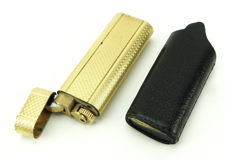 Circa 1960s Cartier Gold Plated Gas Lighter in Leather.