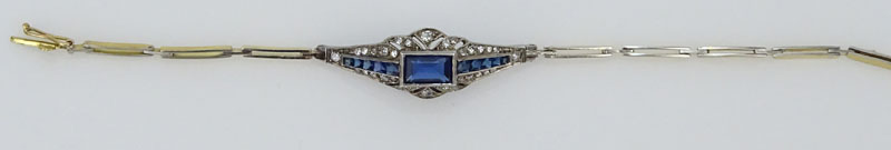 Art Deco Sapphire, Diamond, 14 Karat Yellow Gold and Sterling Silver Bracelet. 