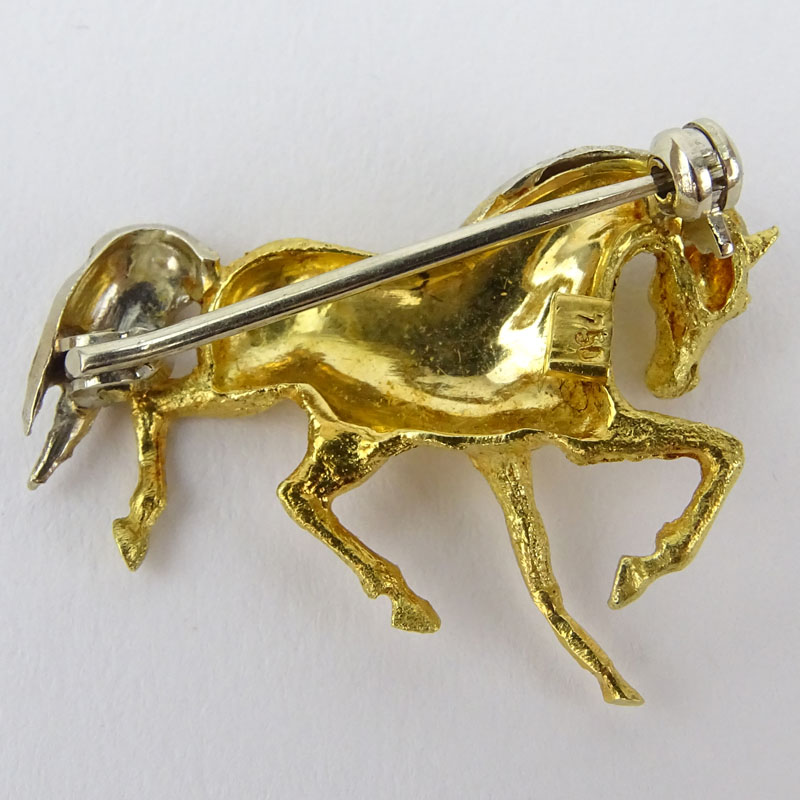 Vintage Miniature 18 Karat Yellow Gold Horse Pin.