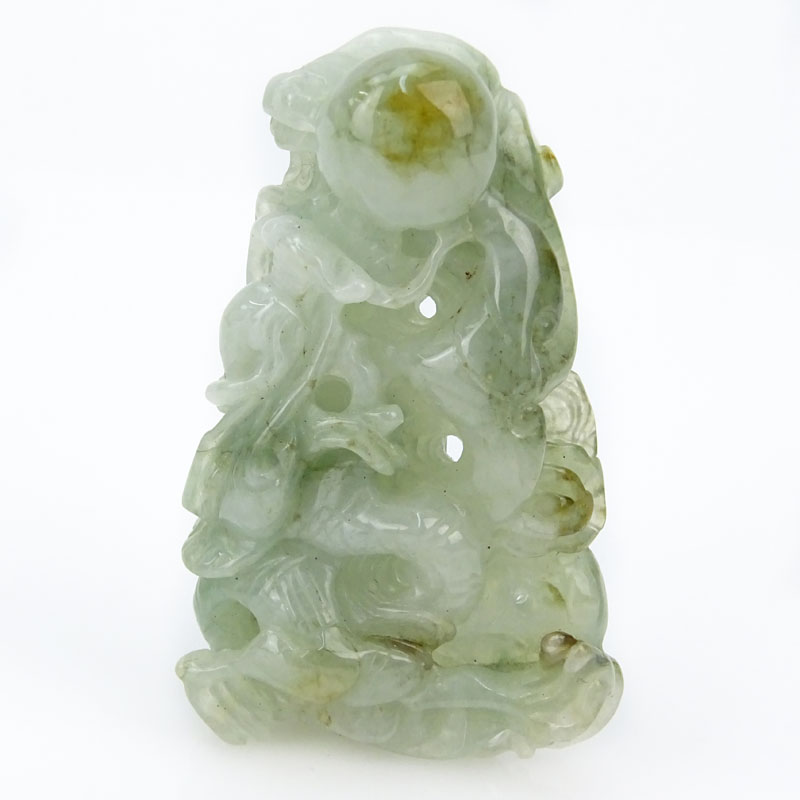 Chinese Open Work Carved Celadon Jade Pendant.