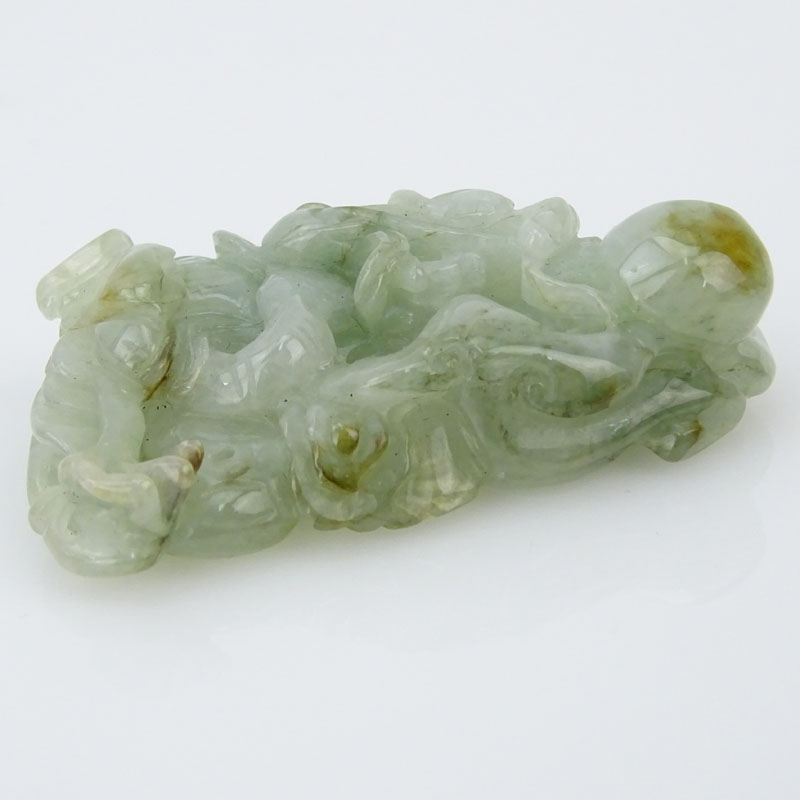 Chinese Open Work Carved Celadon Jade Pendant.