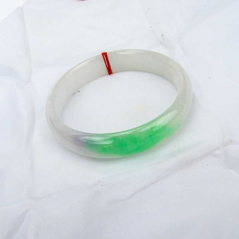 Chinese White to Green Jade Bangle Bracelet.