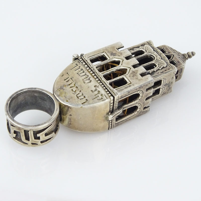 Antique Judaic Silver Spice Tower Ring.