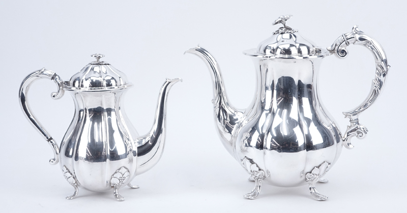 Four (4) Piece 830 Silver Art Nouveau Danish Tea Set.