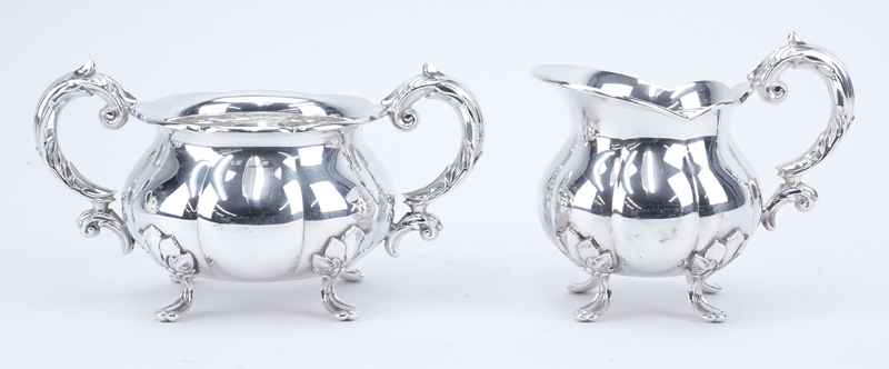 Four (4) Piece 830 Silver Art Nouveau Danish Tea Set.