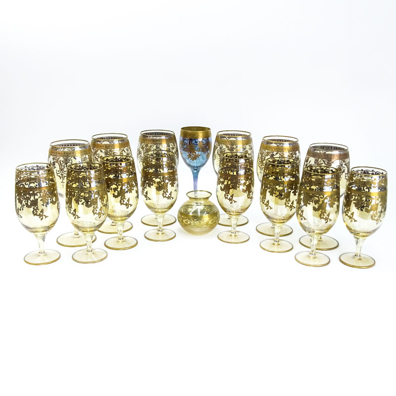 Grouping of Sixteen (16) French Gilt Glass Stemware.