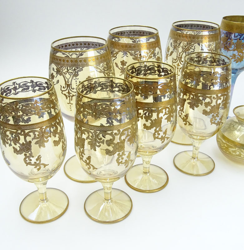 Grouping of Sixteen (16) French Gilt Glass Stemware.