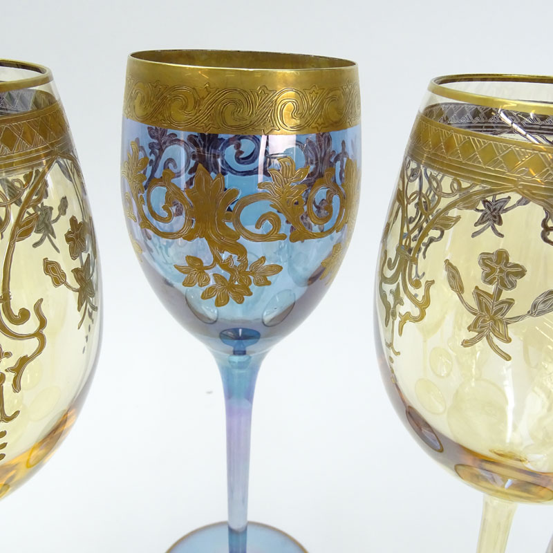 Grouping of Sixteen (16) French Gilt Glass Stemware.