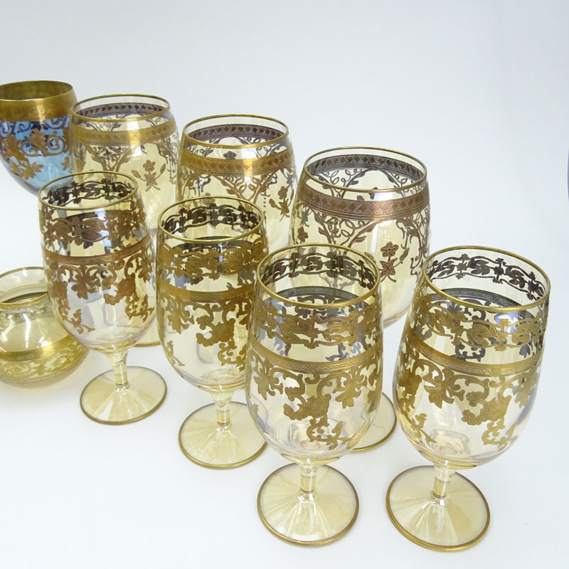 Grouping of Sixteen (16) French Gilt Glass Stemware.