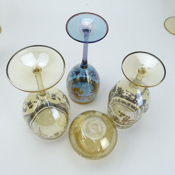 Grouping of Sixteen (16) French Gilt Glass Stemware.