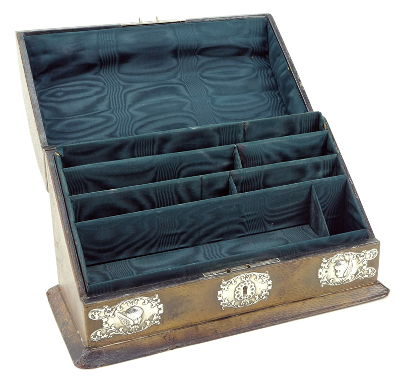 Early 19th Century English Leather and Silver Stationary Box.