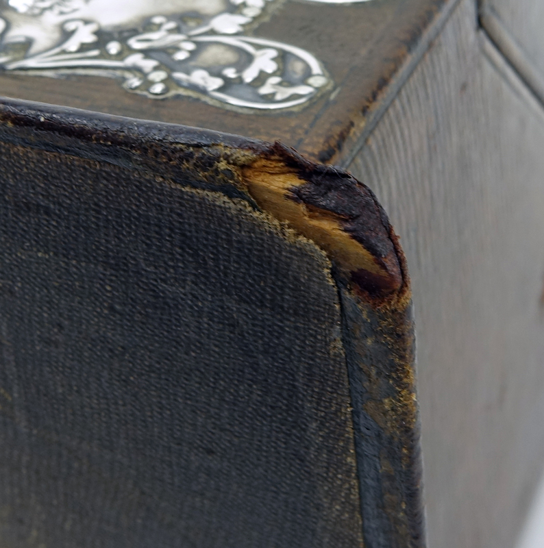 Early 19th Century English Leather and Silver Stationary Box.