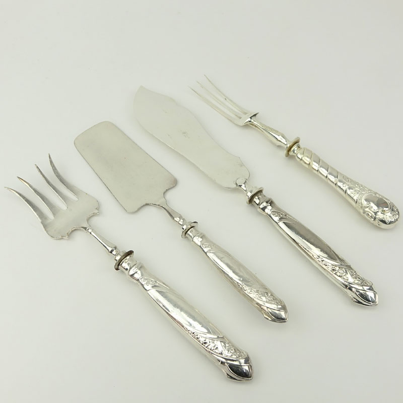 Grouping of Four (4) Russian Art Nouveau Silver Handle Serving Pieces.