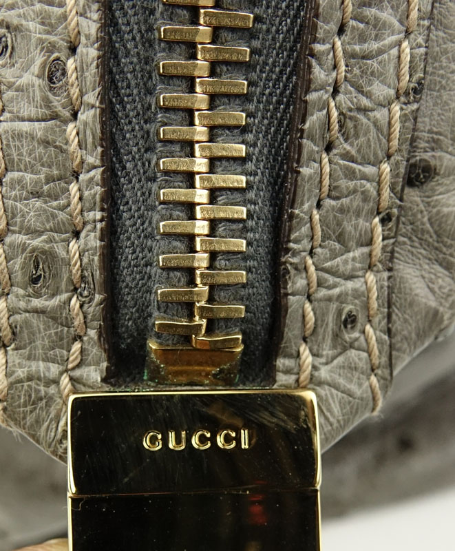 Gucci Grey Ostrich Aviatrix Boston Travel Bag.