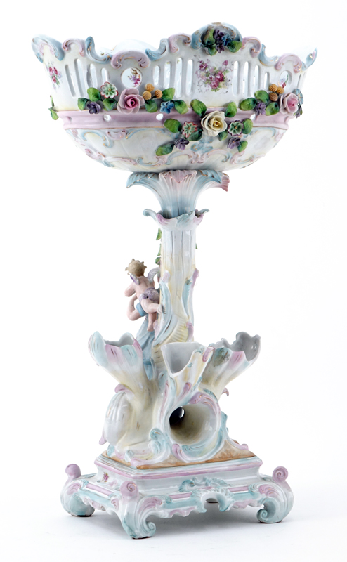 Large Vintage Dresden Figural Porcelain Compote.