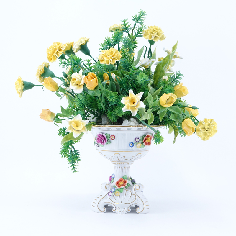 Dresden Porcelain Compote with Flower Bouquet Group.