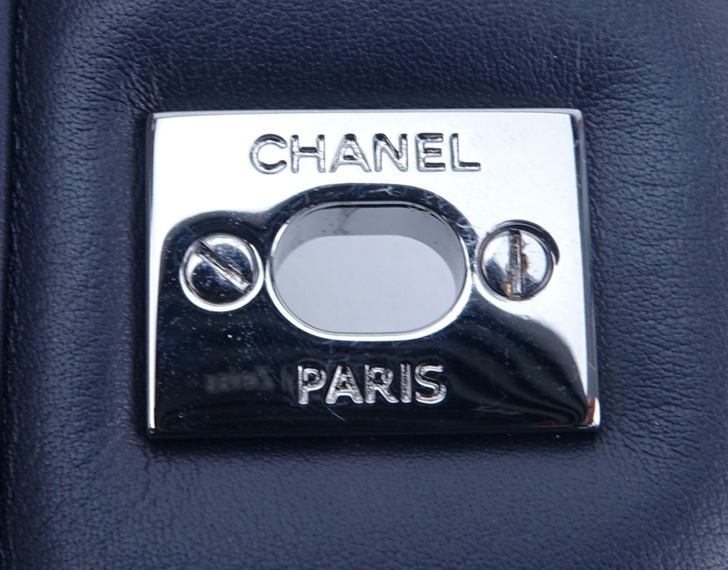 Chanel Dark Navy Python Jumbo Classic Double Flap Shoulder Bag.
