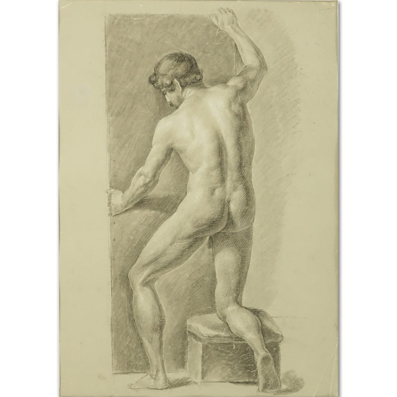 18th Century Graphite and Pastel On Paper "Nude Male Figure". 