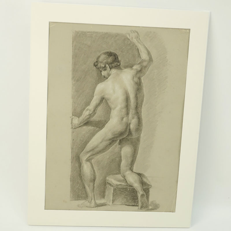 18th Century Graphite and Pastel On Paper "Nude Male Figure". 