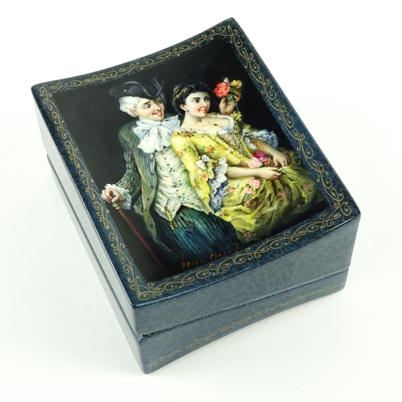 Erotic Russian Lacquer Papier Mache Box. 20th century.