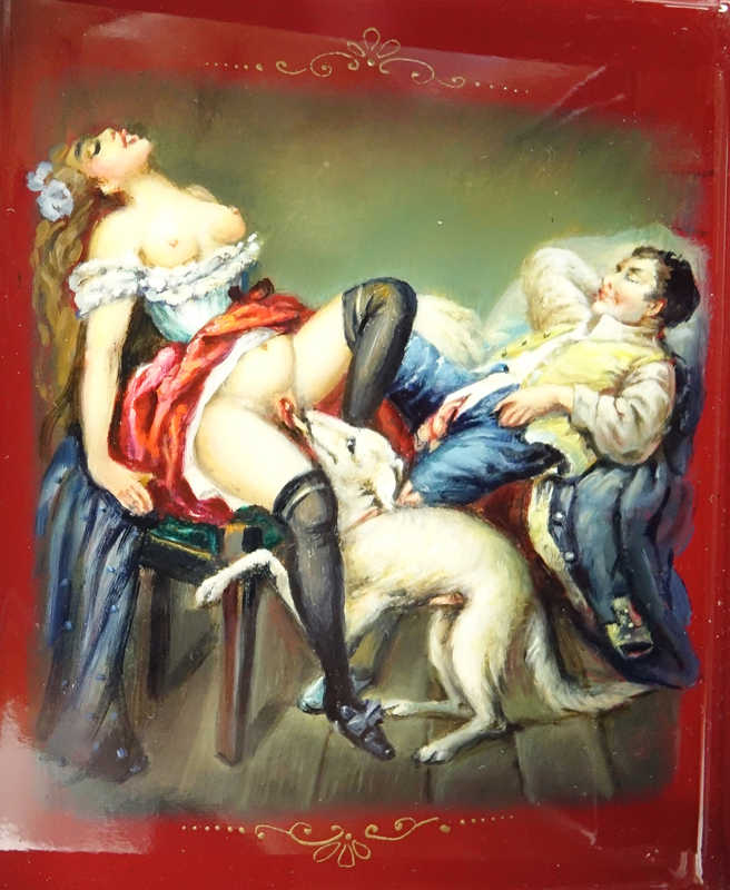 Erotic Russian Lacquer Papier Mache Box. 20th century.