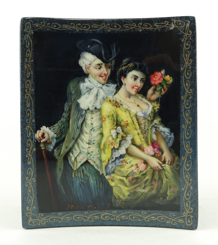 Erotic Russian Lacquer Papier Mache Box. 20th century.