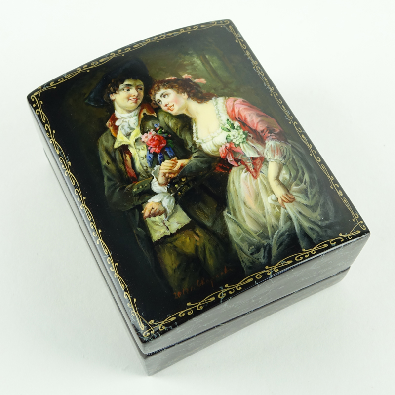 Erotic Russian Lacquer Papier Mache Box. 20th century.