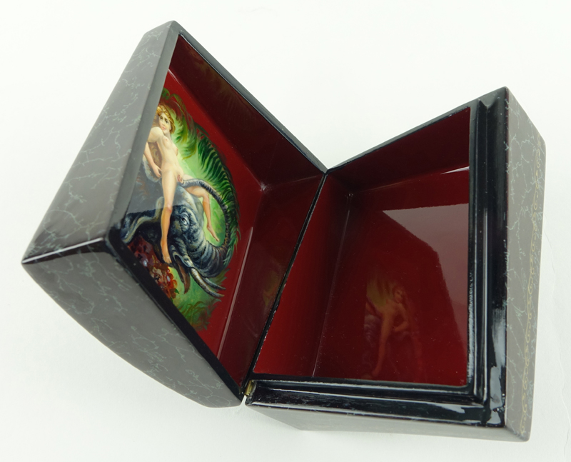 Erotic Russian Lacquer Papier Mache Box. 20th century.