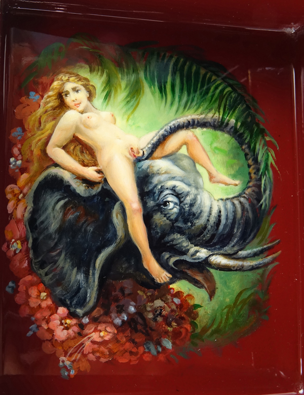 Erotic Russian Lacquer Papier Mache Box. 20th century.