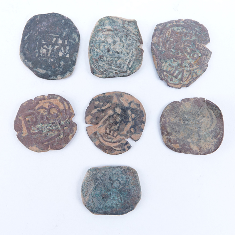 Collection of Seven (7) Spanish Philip IV Maravedis Cobb Coins. Possibly 16th century or later.