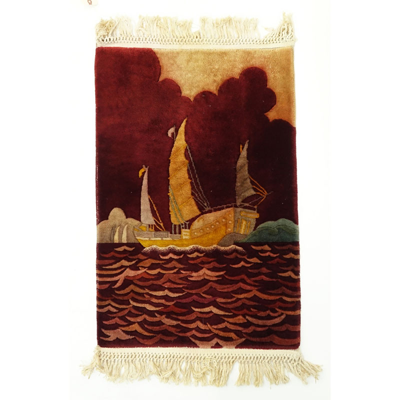 Circa 1920s Walter Nichols Nautical Scene Oriental Rug.