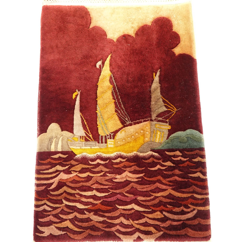 Circa 1920s Walter Nichols Nautical Scene Oriental Rug.