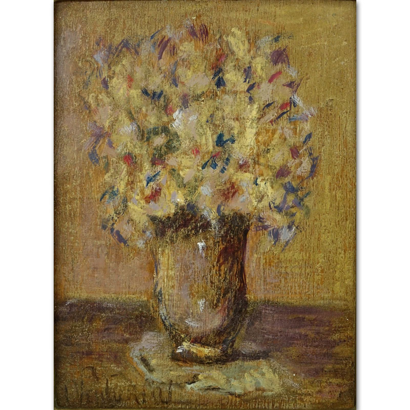 19th Century French Impressionist School Oil On Wood Panel "Still Life Of Flowers". 