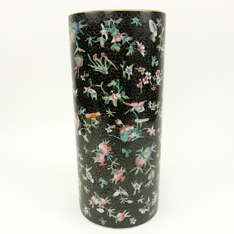 Chinese Porcelain Famille Noir Hat Stand Vase.