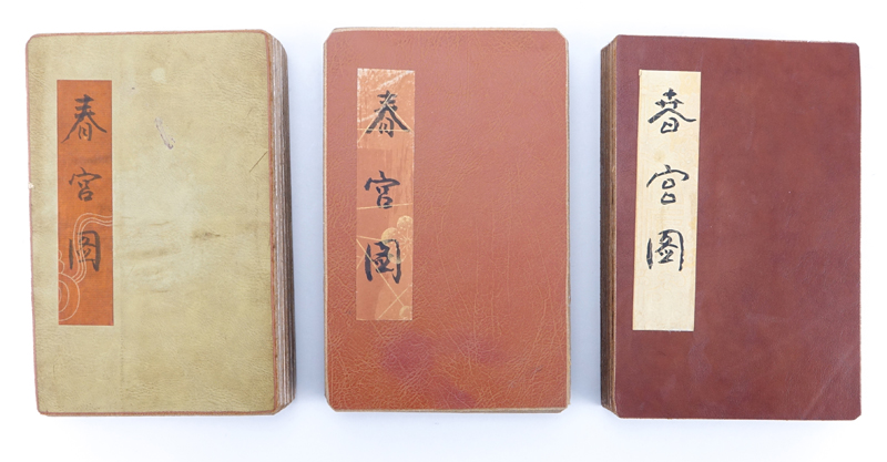 Grouping of Three (3) 19/20th Century Chinese Erotic Scroll Pillow Book. Signed.