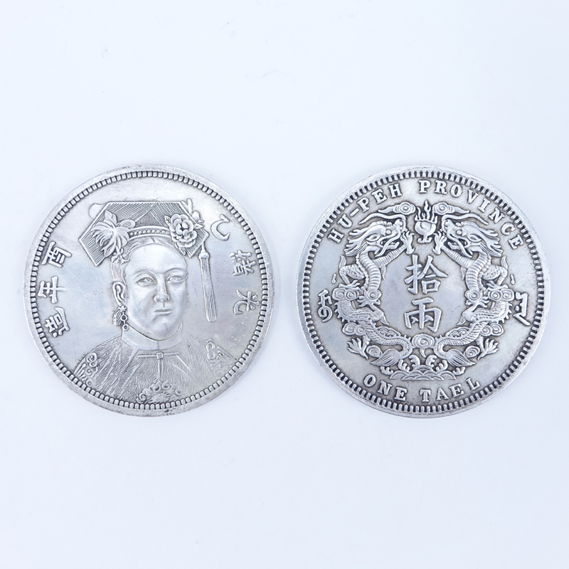 Collection of Two (2) Antique Chinese Qing Style Silver-Metal Currency.