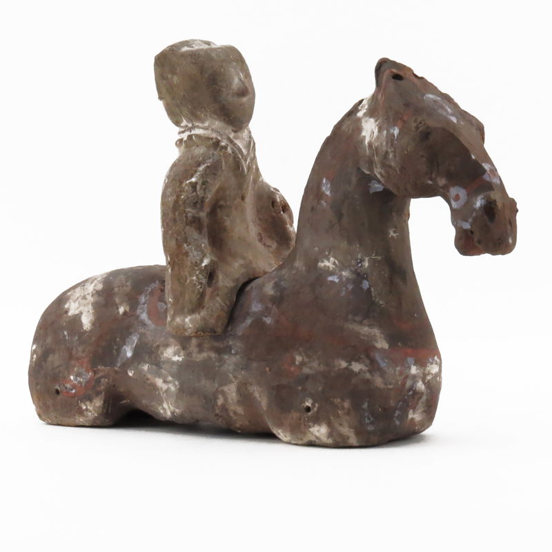 Chinese Terracotta Horse and Rider Figure Possibly Han Dynasty (206BC-220AD).