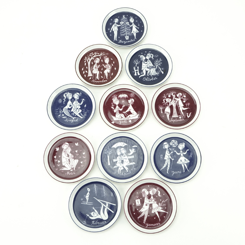 Set of Eleven (11) Rosenthal Studio Line Porcelain Coasters - Lovers - monthly.