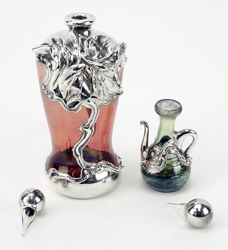 Collection of Six (6) King Solomon's Finds, Israel Sterling Overlay Blown Glass Tabletop Items.