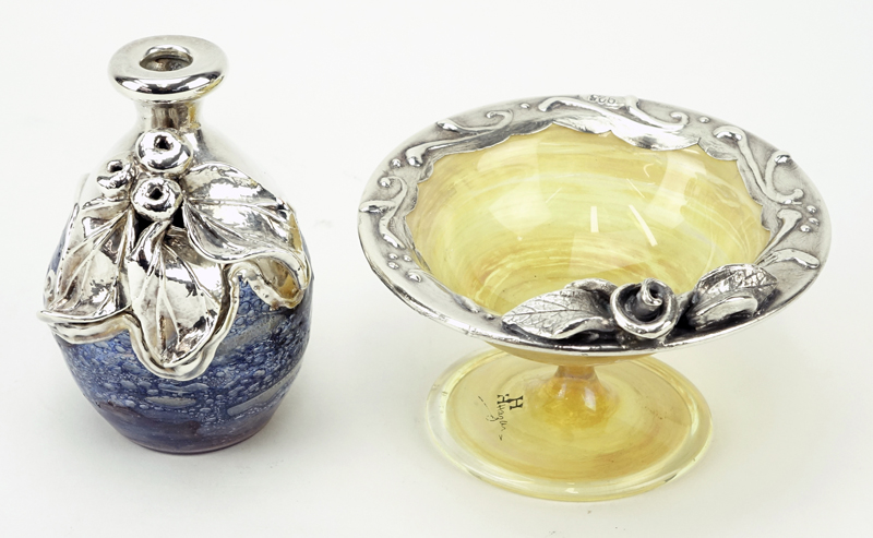 Collection of Six (6) King Solomon's Finds, Israel Sterling Overlay Blown Glass Tabletop Items.