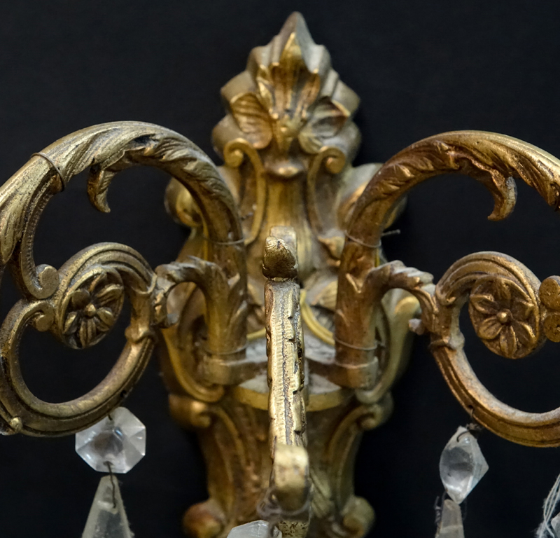 Pair of Gilt Brass and Crystal Wall Sconces.