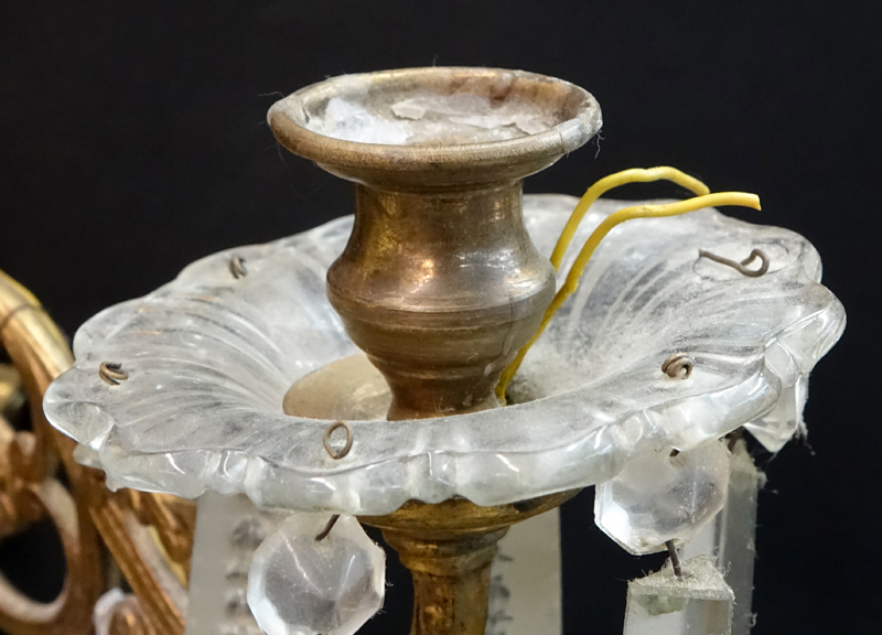 Pair of Gilt Brass and Crystal Wall Sconces.