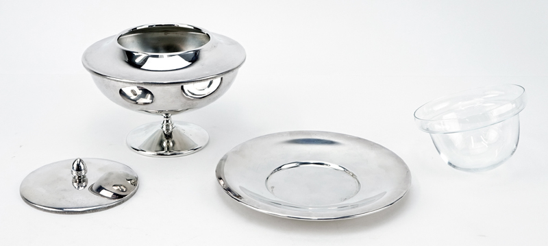 PM Italy Art Nouveau Silver Plate Caviar Server with Undertray.