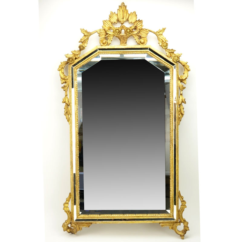 Modern Decorative Italian Gilt Pressed Wood Mirror. Signed Made In Italy.