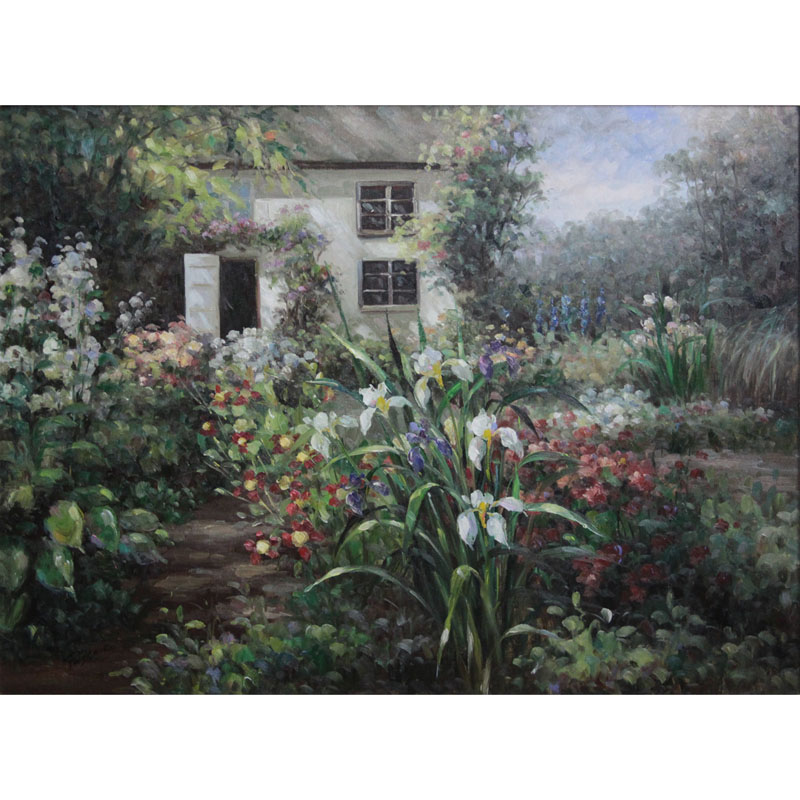 Contemporary Oil On Canvas "Villa Garden" Signed Passaro. 