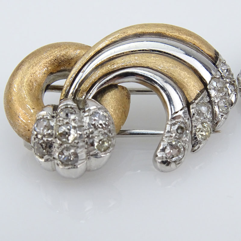 Antique Old European Cut Diamond, 14 Karat Rose and White Gold Clips. 